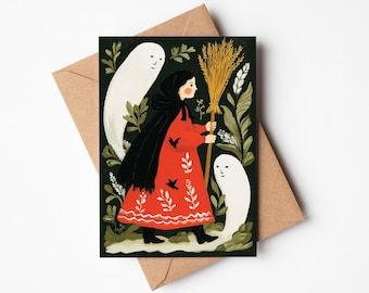 Halloween Ghost Folk Art Card | A6 Printable Witchy Greeting