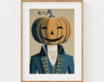Mid-Century Jack-o’-Lantern Gentleman | Retro Halloween Printable Wall Art (Digital Download)