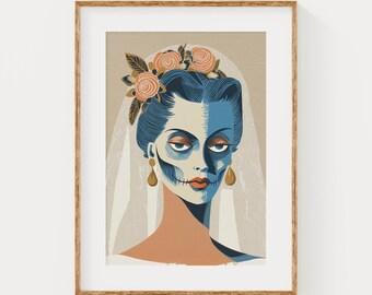Zombie Corpse Bride Portrait | Mid-Cetury  Halloween Printable Wall Art (Digital Download)
