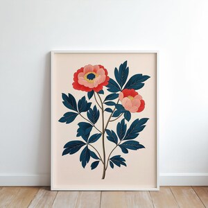 Vintage Peony Printable Wall Art | Digital Download | Antique Floral Print | Botanical Illustration | Shabby Chic Decor | Cottagecore Art