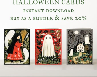 Haunted Folk Art Set: 3 Printable Halloween Cards (Digital Downloads)
