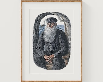 Old Sea Captain Print | Vintage Nautical Lithograph | Maritime Digital Art
