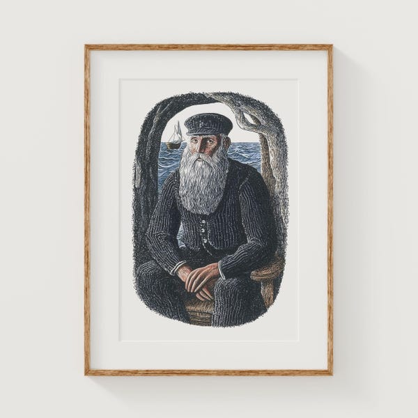 Stary Kapitan Morza Druk | Litografia Marynarska Vintage | Morska Sztuka Cyfrowa