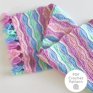 Patrón de crochet para manta de bebé Summer Waves (PDF), tutorial para principiantes, diseño de sirena afgana con ondas, proyecto para cuna infantil, cochecito fácil