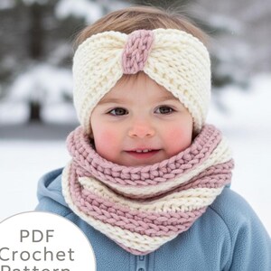 Schema all'uncinetto per scaldacollo e cappuccio facili da realizzare, accessorio invernale, modello per fascia per bambini, cappuccio caldo in filato spesso, regalo veloce per neonati