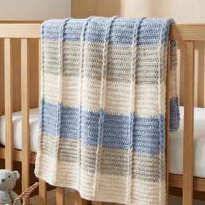 Cable Blanket Pattern Beginner Friendly Crochet Tutorial Baby Afghan Blue Stripes Nursery Throw Cozy Design Heirloom Quality Boy Crib Shower