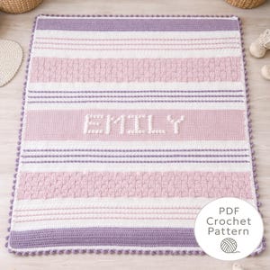 Gepersonaliseerde naam gehaakt babydekenpatroon voor babymeisje kinderkamer aangepaste naam bobble crochet peuter Afghaans plaid (pdf-patroon)