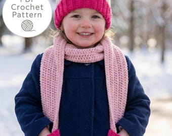 Child Hat Crochet Pattern Beginner Friendly Crochet Project Kid Scarf Tutorial Instructions Easy Pom Design Children Winter Accessory Set