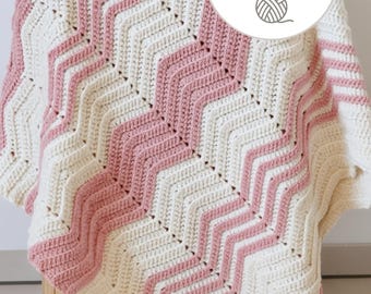 Rosa Chevron Baby Decke Häkeln Afghan Anleitung Pdf Anfänger Projekt Kinderzimmer Dekor Ripple Design einfach werfen Kleinkind Größe Stroller