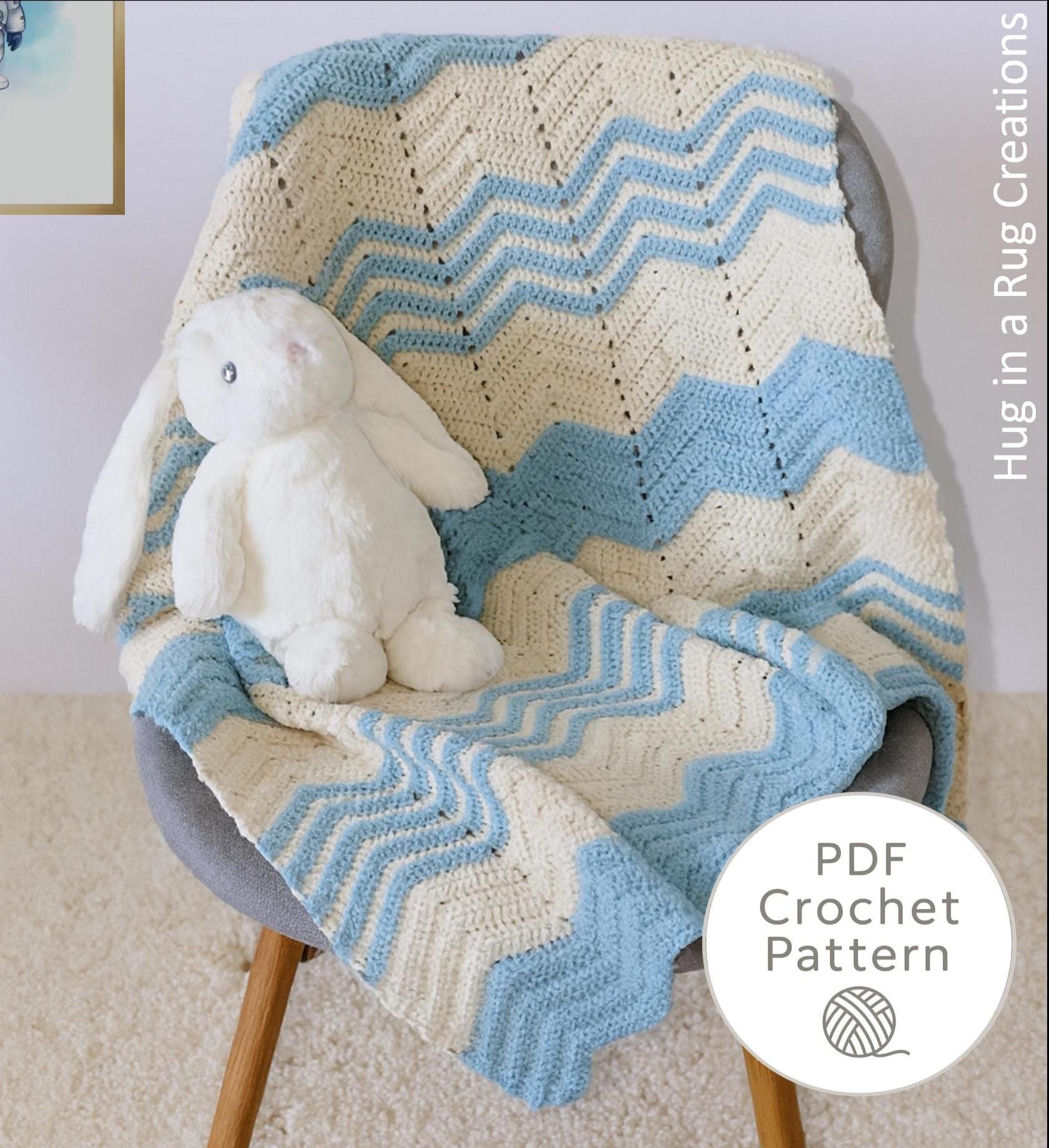 Blue Chevron Baby Blanket Crochet Pattern Baby Boy Nursery, Easy