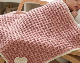 Baby Blanket Crochet Pattern Waffle Stitch Tutorial Easy Beginner Crochet Project Heart Design Nursery Decor Stroller Textured Afghan Crib