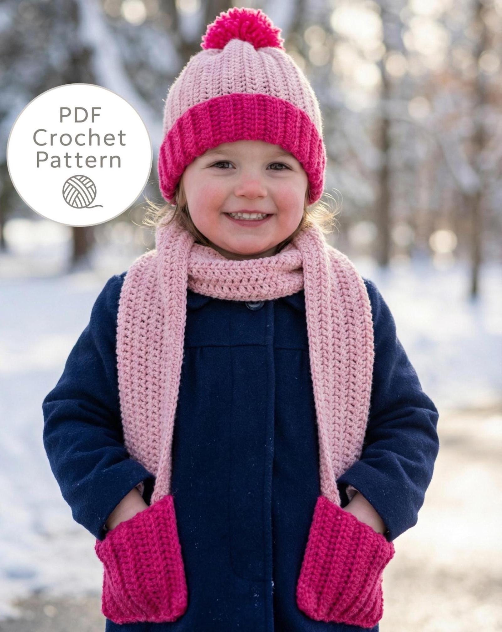 Handmade Crochet Wool Pink Hat And Scarf Set Women\'s Size Small Crochet Pink Beanie and Pocket Scarf Set, Small Adult/girls  main image 4