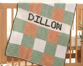 Custom Baby Blanket Pattern Crochet Tutorial Bobble Stitch Name Design Personalized Gift Newborn Shower Present Handmade Afghan Nursery