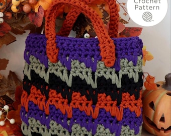 Halloween Crochet Pattern Pdf Download Easy Tutorial Beginner Project Trick Treat Bag Design Handmade Gift Decoration Candy Carrier Tote