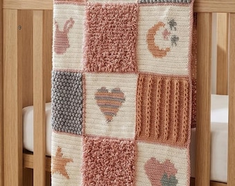 Baby Blanket Crochet Pattern Baby Afghan Granny Square Heart Design Rainbow Nursery Boho Style Pastel Colors Toddler Throw Shower Gift