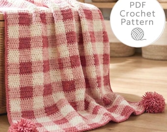 Gingham Plaid Baby Blanket Crochet Pattern Pink Checkered Beginner Friendly Crochet Afghan Easy Girl Baby Shower Gift Toddler Throw (PDF)