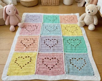 Regenbogen Herz Baby Decke Häkelanleitung Anfängerfreundlich Afghan Oma Quadrat Regenbogen Überwurf Kinderzimmer Dekoration Kleinkind Krippe Accessoire