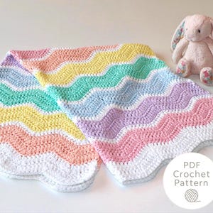 Rainbow Ripple Crochet Baby Blanket Pattern: Easy Beginner Chevron Afghan, Toddler Throw (PDF Pattern)