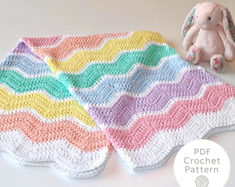 Regenbogen Ripple Baby Decke Häkelanleitung: Einfach Anfänger Chevron Afghan, Kleinkind Überwurf (PDF Muster)