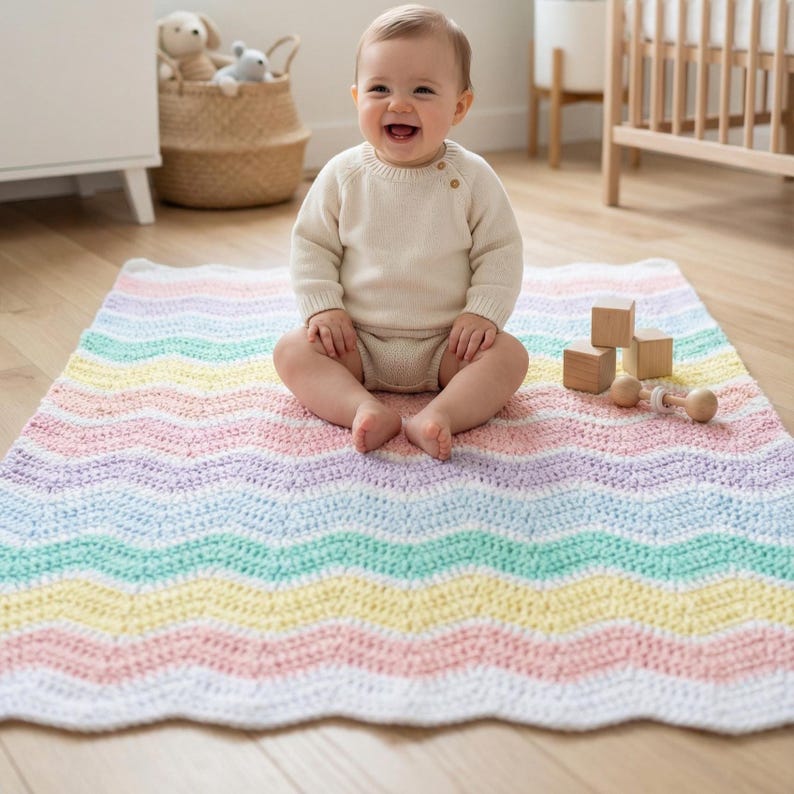Regenbogen Ripple Baby Decke Häkelanleitung: Einfach Anfänger Chevron Afghan, Kleinkind Überwurf (PDF Muster) Bild 4
