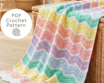 Rainbow Baby Blanket Crochet Pattern Easy Instructions Beginner Project Nursery Throw Pastel Design Colorful Afghan Ripple Tutorial Pdf