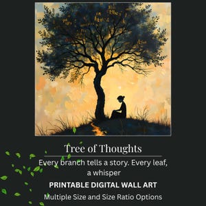 Baum der Gedanken: Wo stille Reflexionen Wurzeln schlagen und entstehen |  Druckbare Digitale Kunst | Mehrere Optionen für Größe und Größenverhältnis