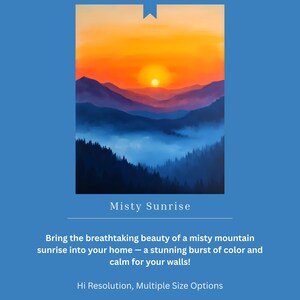 Misty Mountain Sunrise Wall Art Print | Misty Forest Landscape | Nature Photography | Colorful Sunrise Wall Decor for Home | Multiple Sizes