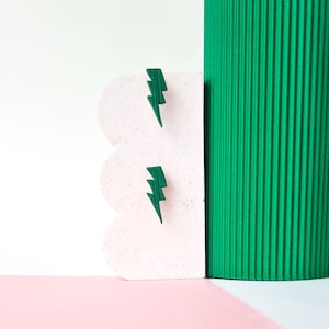 Green Lightning Bolt Polymer Clay Earrings: Modern Geometric Studs