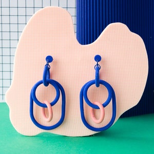 Memphis Style Polymer Clay Hoop Earrings: 80s Colorblock Dangle