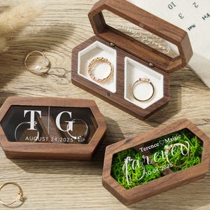 Betrokkenheid huwelijksceremonie ringdoos, gepersonaliseerde trouwringdoos, trouwringdoos met dubbele gleuf, doos ringdrager, brede houten dubbele ringdoos