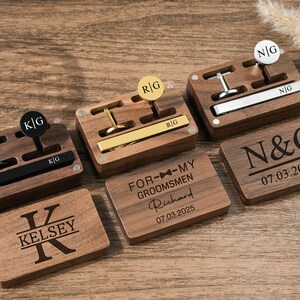 Gepersonaliseerde manchetknopen stropdasclips, gegraveerde manchetknopen bruidsjonkers, manchetknopen bruiloft en stropdasclip set, stalcadeau, vrijgezellenfeest cadeau