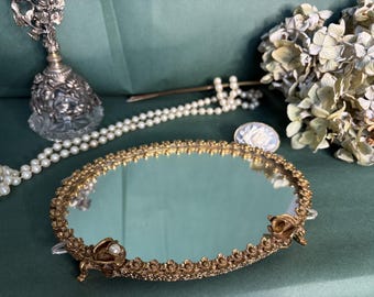 Vintage Ornate Gold Oval Vanity Mirror