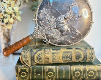 Vintage Silver-Plated Hand Mirror with Faux Antler Handle