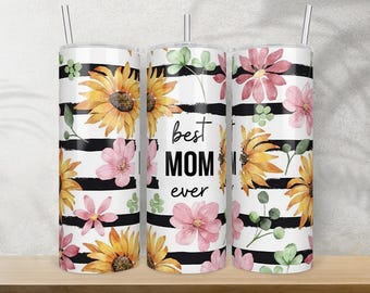 Beste Mutter aller Zeiten 20 Oz Skinny Tumbler Png Sublimationsdesign-Download, Beste Mutter Blumen Png, Becherverpackung Png, 20 Oz Becher Designs, Herunterladen
