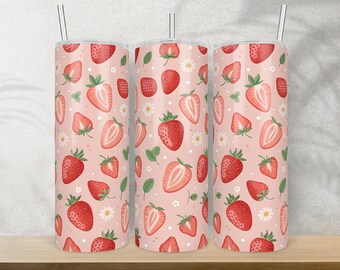 Strawberry 20 Oz Skinny Tumbler Png Sublimation Design Download, Strawberry Tumbler Png, Tumbler Wrap Png, 20 Oz Tumbler Designs, Download