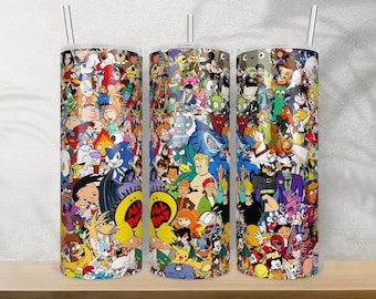 Vaso delgado de 20 oz con dibujos animados de los 90 (diseño de sublimación PNG), vaso de dibujos animados (PNG), envoltura de vaso (PNG), diseños de vasos de 20 oz, descarga