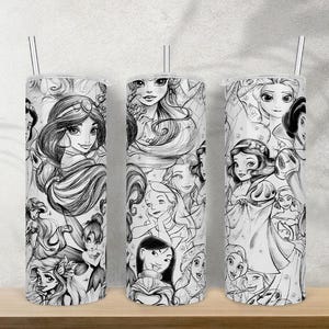 Princess 20oz Skinny Tumbler Design Wrap, Princess Cup, Princess Sublimation, Cartoon Design Tumbler Design