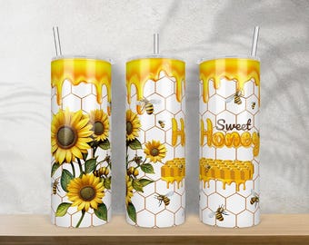 Bee Sunflower 20 Oz Skinny Tumbler Png Sublimation Design Download, Honeycomb Tumbler Png, Tumbler Wrap Png, 20 Oz Tumbler Designs, Download
