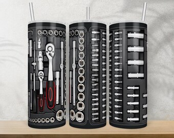 Verktygslåda 20 oz smal tumbler png sublimeringsdesign nedladdning, mekanikermugg, fars dag png tumblerwrap png 20 oz tumblerdesign nedladdning