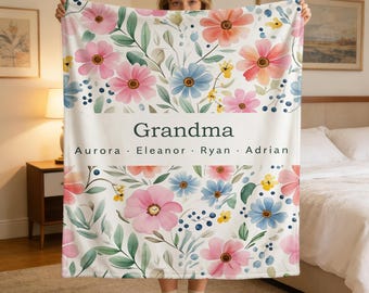Personalisierte Oma Decke, Benutzerdefinierte Minky Decke mit den Namen der Enkelkinder, Geschenk für Nana oder Gigi, Kuschlige Decke für Geburtstage oder Feiertage