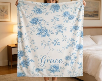 Floral Custom Blanket for Girls, Personalized Teen Throw, Soft Kids Blanket, Cozy Name Blanket Gift, Tween Preppy Blanket for Birthday