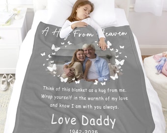 In Loving Memory Personalized Blanket, Memorial Photo Blanket, A Hug From Heaven Gift, Remembrance Keepsake Blanket, Christmas Memorial Gift