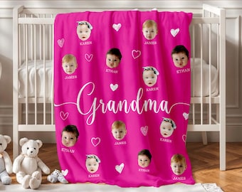 Personalized Baby Face Blanket for Grandma, Custom Photo Throw, Cozy Grandma Gift for Christmas, Mother’s Day, Birthday,Gift for Her