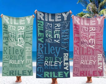 Personalized Signature Style Beach Towel, Custom Name Pool Towel, Summer Towel, Beach Vacation Gift, Swim Towel for Kids,Her,Him,Family Trip