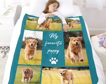 Personalized Dog & Cat Photo Blanket, Custom Name Collage Bedding, Memorial Pet Face Keepsake Blanket, Pet Loss Gift for Dog and Cat Lovers