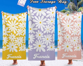 Benutzerdefinierte Gänseblümchen Strandtuch, personalisierte Name Pool Handtuch, Blumenmuster für sie, Kinder Strandtuch, Geschenk Brautjungfer, Pool-Party Handtuch