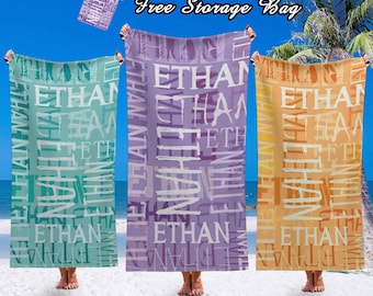 Custom Signature Name Beach Towel – Personalized Pool Towel for Her or Him, Stylish Summer Gift for Travel, Pool Days, or Beach Lovers