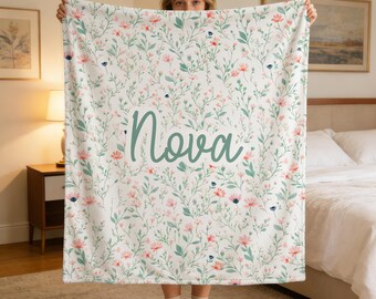Custom Teen Girl Blanket, Personalized Name Blanket, Soft Kids Throw, Floral Design, Cozy Tween Gift, Preppy Blanket for Birthday or Room