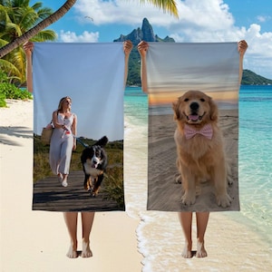 Personalized Photo Beach Towel, Custom Picture Towel Gift for Christmas, Birthday, Anniversary, Team Logo, Pet, Company, Restored Photo