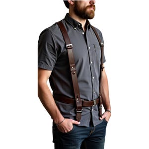 Men&#39;s Brown Leather Harness Belt - Adjustable Straps for Everyday Wear, Festivals, or Cosplay